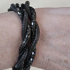 VTG J. Jill Brand 2-Strand Statement Braided Mesh Bracelet  Gunmetal 7.5" L